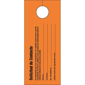 Image for Door Knob Card -Contact Request Bi-Lingual Bright Orange Package Of 100 from HD Supply
