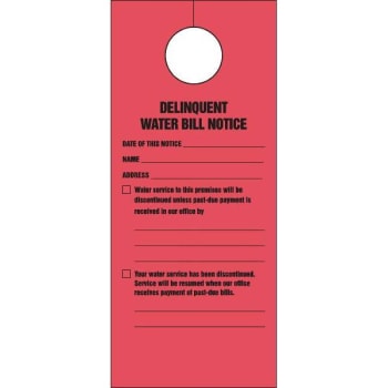 Door Knob Cards Delinquent Water Bill Package Of 100