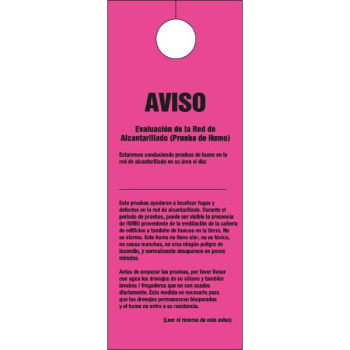 Image for Doorknob Cards Spanish Only Smoke Testing Sewers Package Of 100 from HD Supply