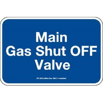 Sign Main Gas Shut Off Valve 18X12"