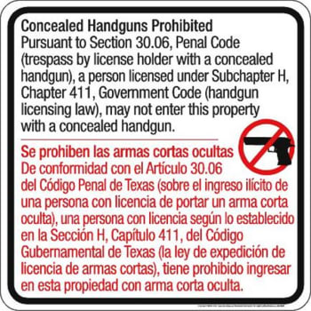 Image for "texas Concealed Carry" Sign - Non Reflective Aluminum, 24 X 24" from HD Supply