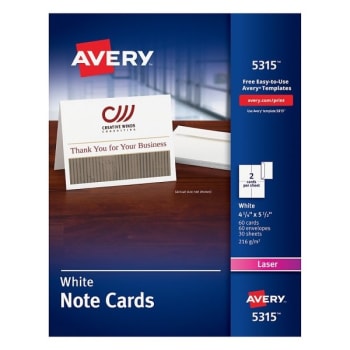 Avery® White Laser Note Card 4-1/4 X 5-1/2inch, Package Of 60