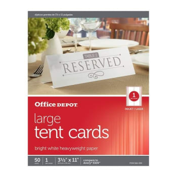 Image for Office Depot® Bright White Inkjet/laser Tent Card 3-1/2 X 11inch, Package Of 50 from HD Supply