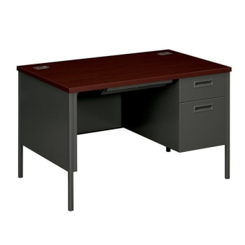 HON® Metro Classic Mahogany/Charcoal Single-Pedestal Desk
