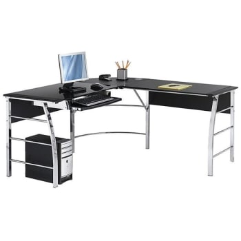 Realspace® Mezza Black/chrome L-Shaped Glass Computer Desk, 61" X 61" X 30"