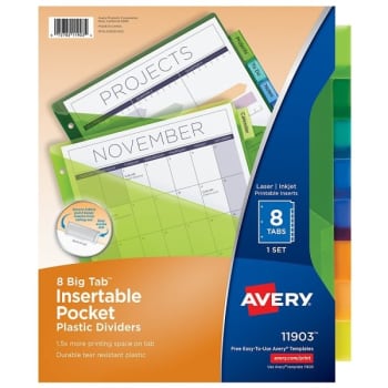 Avery® Big Tab 8-Tab Plastic Insertable Divider, Package Of 8