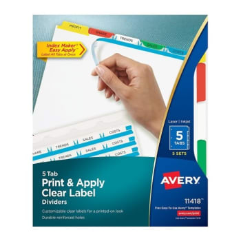 Image for Avery® Index Maker 5-Tab Clear Label Divider, Package Of 5 from HD Supply