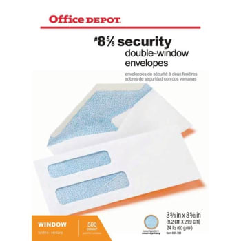 Office Depot® White Double-Window Gummed Envelope 3-5/8 x 8-5/8Inch Pack Of 500