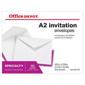 Image for Office Depot® White Invitation Envelope 4-3/8 x 5-3/4Inch, Package Of 100 from HD Supply