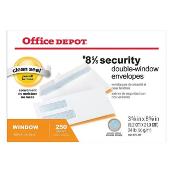 Image for Office Depot® White Double-Window Adhesive Envelope 3-5/8 x 8-5/8 In (250-Pack) from HD Supply