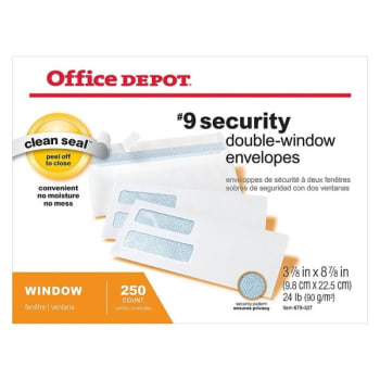 Office Depot® White Seal Double-Window Envelope 3-7/8 X 8-7/8 Inch Pack Of 250