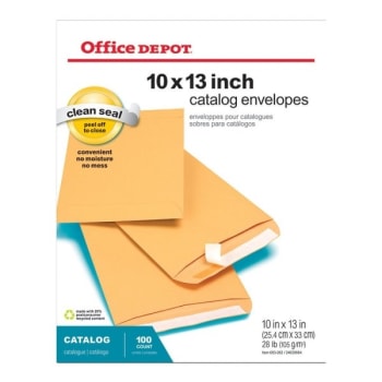 Image for Office Depot® Brown Kraft Clean Seal Catalog Envelope 10 x 13 Inch, Pack Of 100 from HD Supply