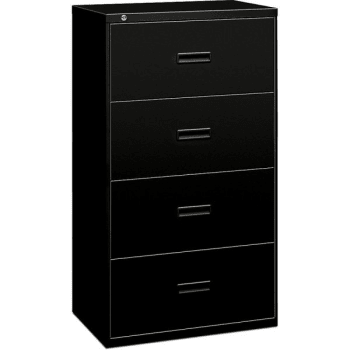 basyx by HON® Black Steel 4-Drawer Letter And Legal-Size Lateral Filing Cabinet