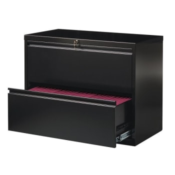WorkPro® 2-Drawer Black Steel Lateral File Cabinet 36 Inch W