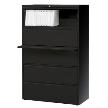 WorkPro® 5-Drawer Black Steel Lateral File Cabinet 36 Inch W