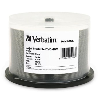 Image for Verbatim® DataLifePlus White DVD+RW Printable Disc Spindle from HD Supply