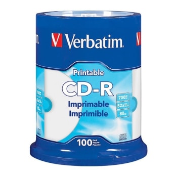 Image for Verbatim® White CD-R Printable Disc Spindle, Package Of 100 from HD Supply
