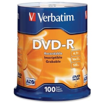 Image for Verbatim® 4.7 GB DVD-R Recordable Media Spindle, Package Of 100 from HD Supply