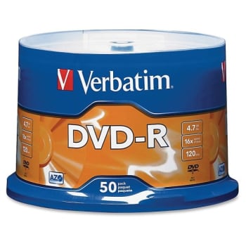 Image for Verbatim® 4.7 GB DVD-R Recordable Media Spindle, Package Of 50 from HD Supply