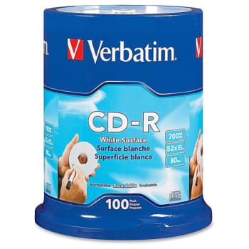 Verbatim® 700 MB CD-R Discs With Blank White Surface, Package Of 100