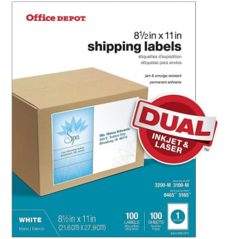 Image for Office Depot® White Inkjet/Laser Permanent Sheet Label 8-1/2x11 Inch Pack Of 100 from HD Supply