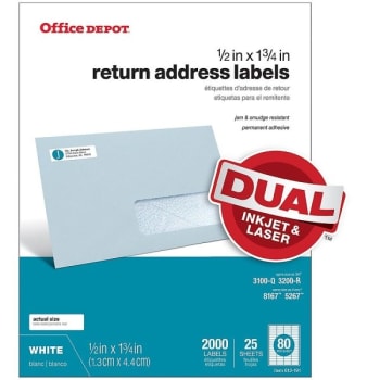 Image for Office Depot® White Inkjet/laser Return Address Label 1/2 X 1-3/4 In (2000-Pack) from HD Supply