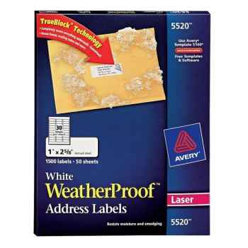 Avery® Weatherproof White Laser Address Label-Trueblock Technology Pack Of 1,500