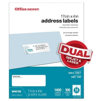 Image for Office Depot® White Inkjet/laser Return Address Label 1-1/3 X 4 In (1400-Pack) from HD Supply