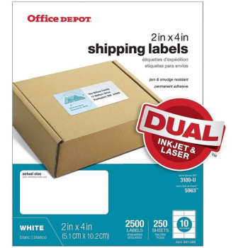 Image for Office Depot® White Laser Shipping Label 2 X 4inch, Package Of 2500 from HD Supply
