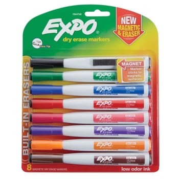 Image for Expo® Dry-Erase Assorted Colors Fine Tip Magnetic Marker With Eraser, Pack Of 8 from HD Supply