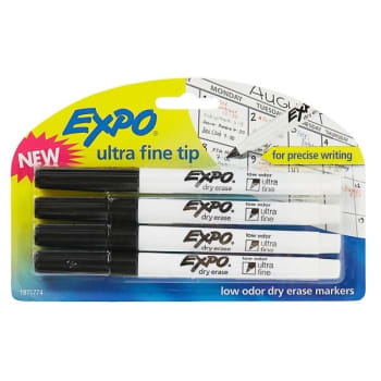 Expo® Dry-Erase Black Ultra-Fine Point Low-Odor Marker, Package Of 4