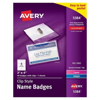 Image for Avery® White Top-Loading Clip Style Name Badge 3 X 4inch, Package Of 40 from HD Supply