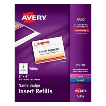 Avery® White Laser Name Badge Insert, Package Of 300