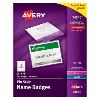 Image for Avery® Clear Top-Loading Pin Style Name Badge Kit 3 X 4inch, Package Of 100 from HD Supply