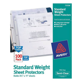 Image for Avery® Semi-Clear Standard Weight Top Load Sheet Protector, Package Of 100 from HD Supply