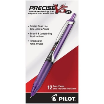 Pilot Precise 0.5 Mm Purple V5 Liquid Ink Retractable Rollerball Pen, Pack Of 12