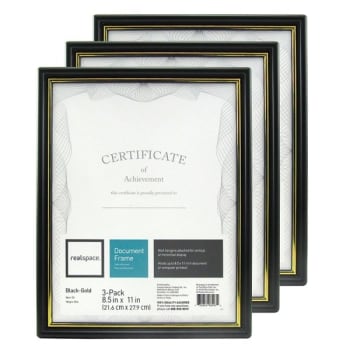 Realspace® Black/Gold Photo/Document Frame, 8-1/2" x 11", Package Of 3