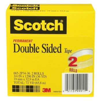 Scotch® Clear 665 Permanent Double-Sided Tape 3/4" x 108', Package Of 2