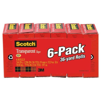 Scotch® Transparent Tape 3/4" X 108', Package Of 6