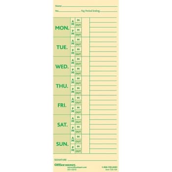 Office Depot® Manila 2-Sided Time Card 3-3/8 x 8-7/8Inch- Deductions Pack Of 100