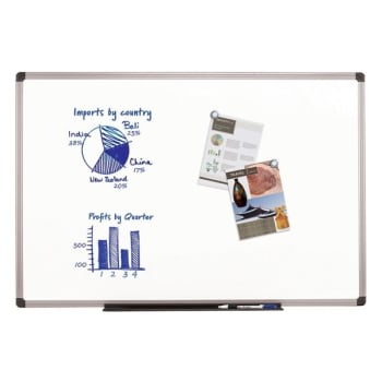 Foray® White Porcelain Magnetic Dry-Erase Board 48 x 36 Inch Gray Plastic Corner