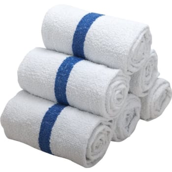 Pool Towel Cam 24x50 9.8 Lbs, Dozen, White With Blue Center Stripe Package Of 12