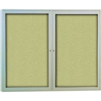 Ghent® 2 Door Enclosed Vinyl Bulletin Board With Satin Aluminum Frame, 3'h X 4'w