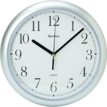 Geneva Clock Round Plastic Wall Clock 10 Inch, Silver, White Face, Black Dial