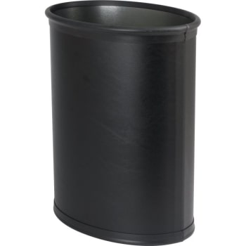 Hapco Oval Metal Wastebasket Wrapped In Vinyl With Top And Bottom Bumpers, Black