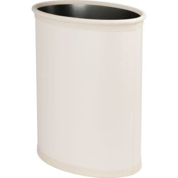 Hapco Oval Metal Wastebasket Wrapped In Vinyl, Top And Bottom Bumpers, Vanilla