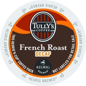 Tully's Coffee French Roast Decaffeinated K-Cup Coffee Pack Case Of 96
