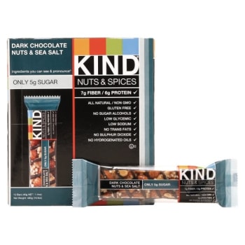 KIND® 1.4 Oz Dark Chocolate Nuts/Sea Salt Nuts And Spices Bar Pack Of 12