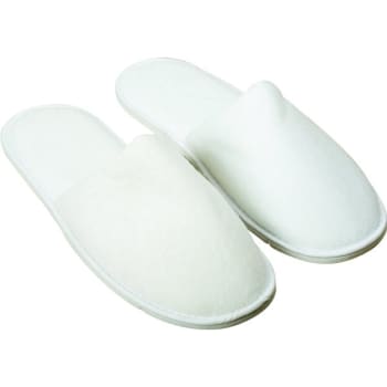 Polyester Terry Slippers, Closed Toe, Adult Size, White, Package Of 10 Pair
