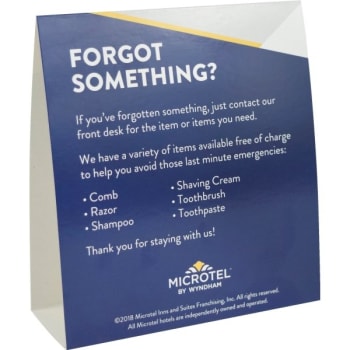 Image for Microtel By Wyndham® Forget Something Tent Card, Case Of 100 from HD Supply